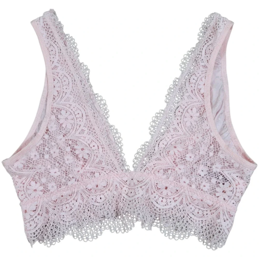 Victoria's Secret Bralette Womens L Pink Lace Long Line Plunge V-Neck Pullover